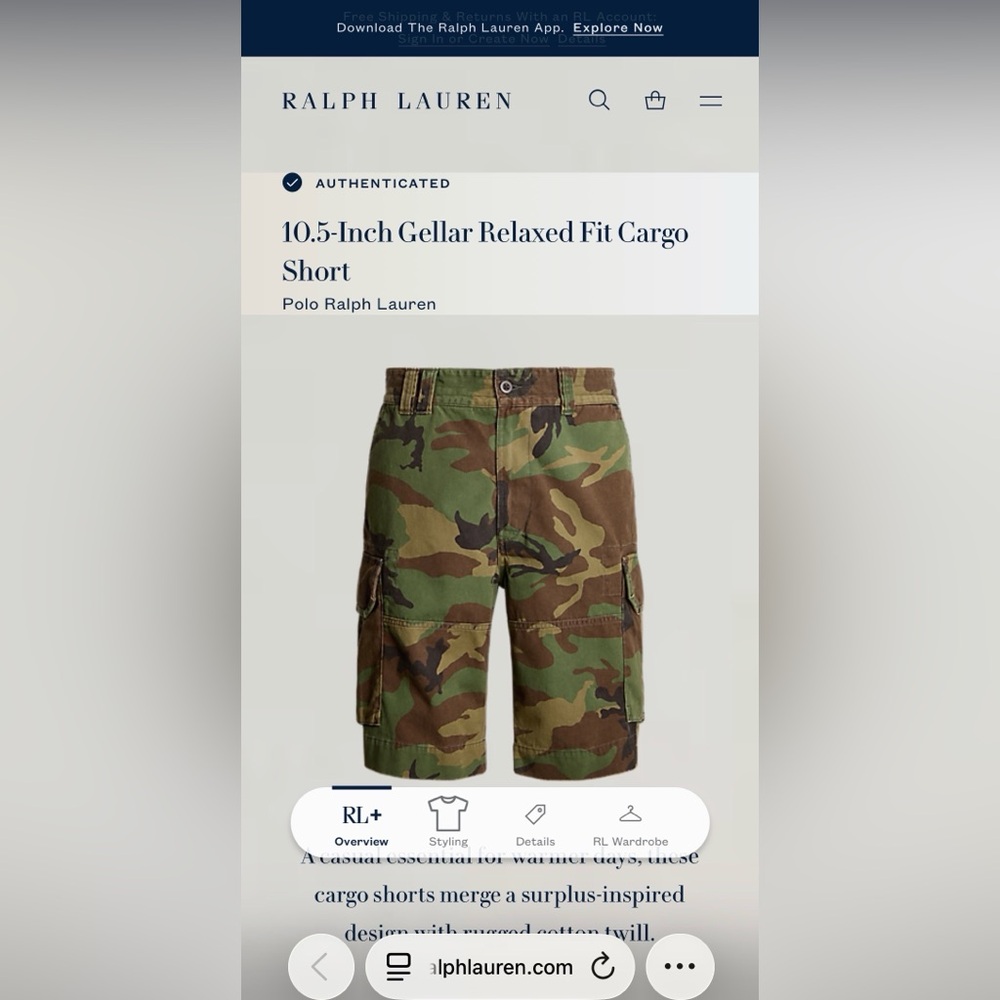 NWT Polo Ralph Lauren Men’s 10.5-Inch Gellar Relaxed Fit Cargo Short. “Camo”, 38 - Picture 12 of 12